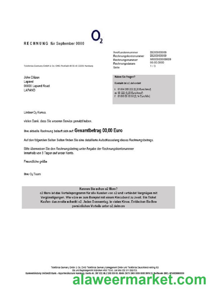 Germany RECHNUNG O2 utility bill